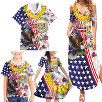 Hawaii and United States Together Family Matching Summer Maxi Dress and Hawaiian Shirt Seal of Hawaii and Bald Eagle - Wonder Print Shop