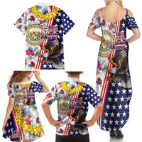 Hawaii and United States Together Family Matching Summer Maxi Dress and Hawaiian Shirt Seal of Hawaii and Bald Eagle - Wonder Print Shop