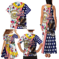 Hawaii and United States Together Family Matching Tank Maxi Dress and Hawaiian Shirt Seal of Hawaii and Bald Eagle - Wonder Print Shop