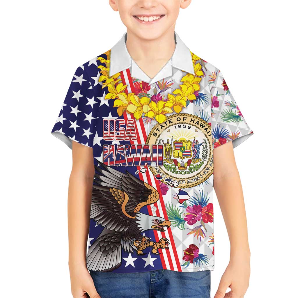 Hawaii and United States Together Family Matching Tank Maxi Dress and Hawaiian Shirt Seal of Hawaii and Bald Eagle - Wonder Print Shop