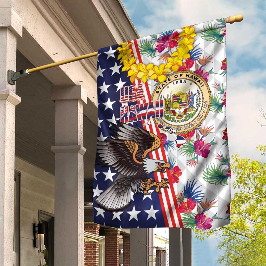 Hawaii and United States Together Garden Flag Seal of Hawaii and Bald Eagle - Wonder Print Shop