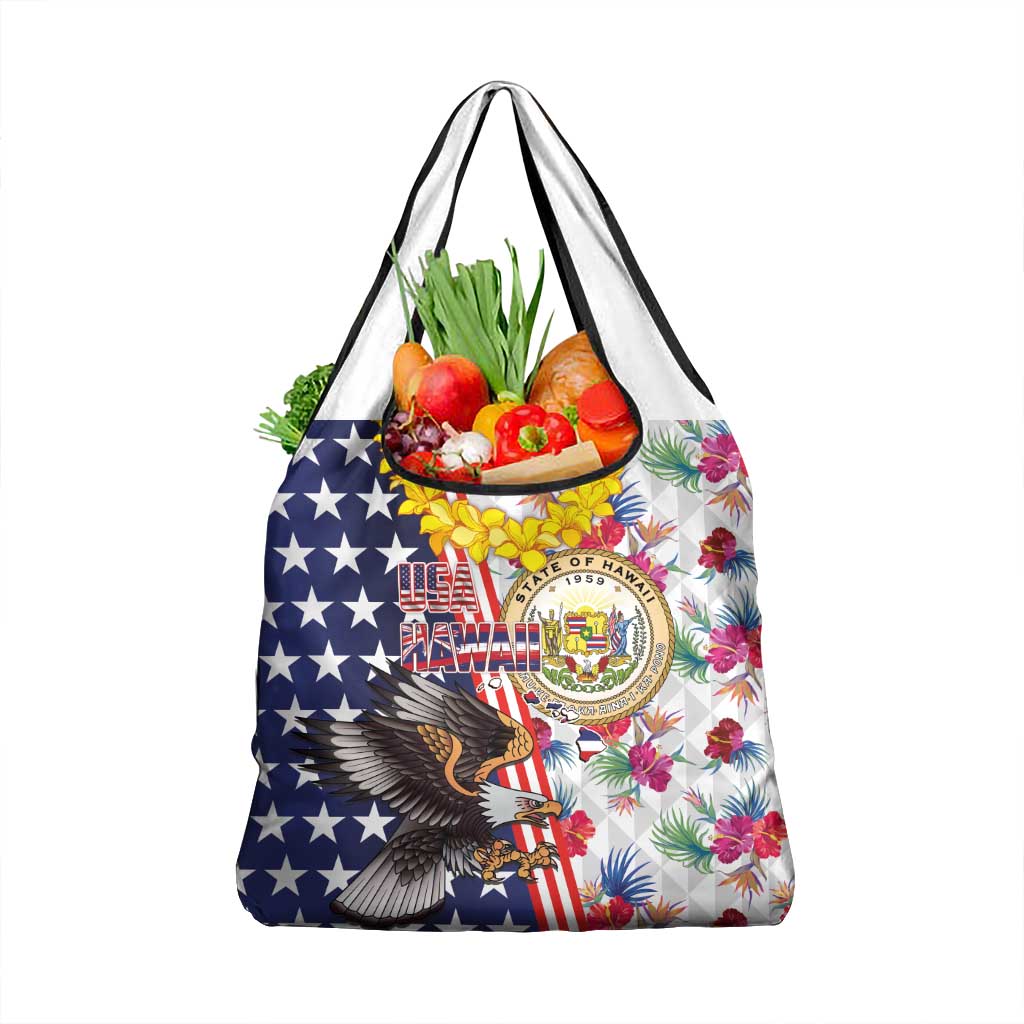 Hawaii and United States Together Grocery Bag Seal of Hawaii and Bald Eagle - Wonder Print Shop