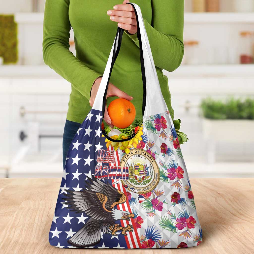Hawaii and United States Together Grocery Bag Seal of Hawaii and Bald Eagle - Wonder Print Shop