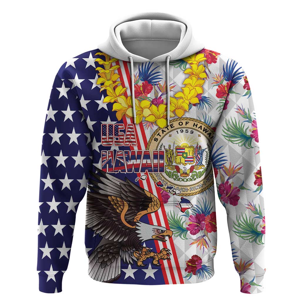 Hawaii and United States Together Hoodie Seal of Hawaii and Bald Eagle - Wonder Print Shop