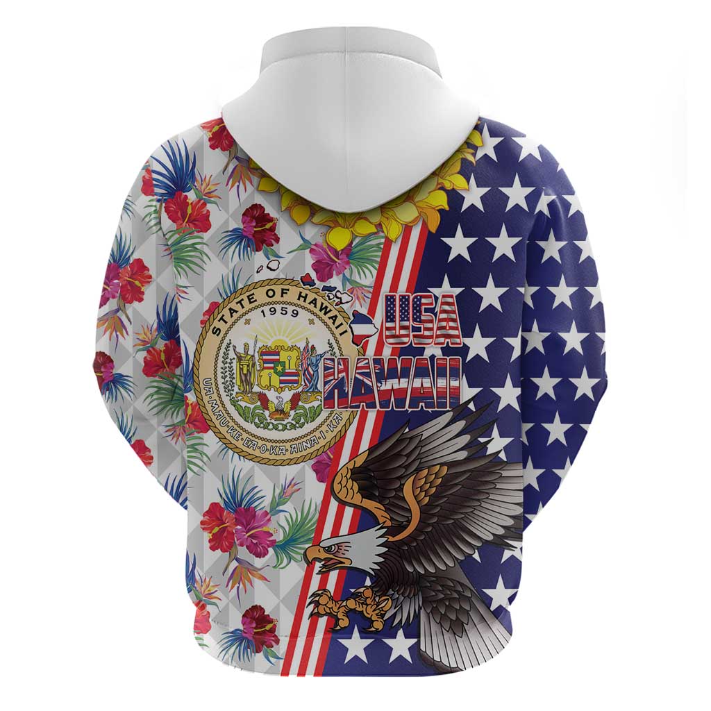 Hawaii and United States Together Hoodie Seal of Hawaii and Bald Eagle - Wonder Print Shop