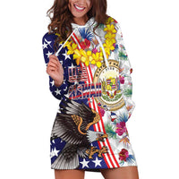 Hawaii and United States Together Hoodie Dress Seal of Hawaii and Bald Eagle - Wonder Print Shop