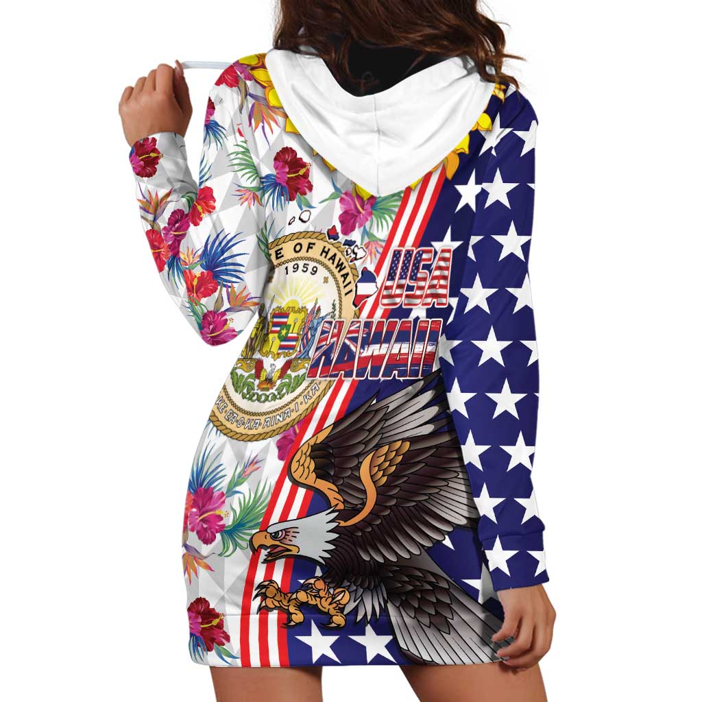 Hawaii and United States Together Hoodie Dress Seal of Hawaii and Bald Eagle - Wonder Print Shop