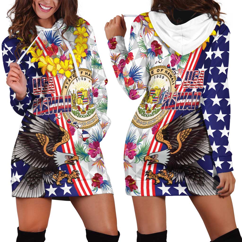 Hawaii and United States Together Hoodie Dress Seal of Hawaii and Bald Eagle - Wonder Print Shop
