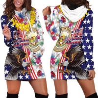 Hawaii and United States Together Hoodie Dress Seal of Hawaii and Bald Eagle - Wonder Print Shop