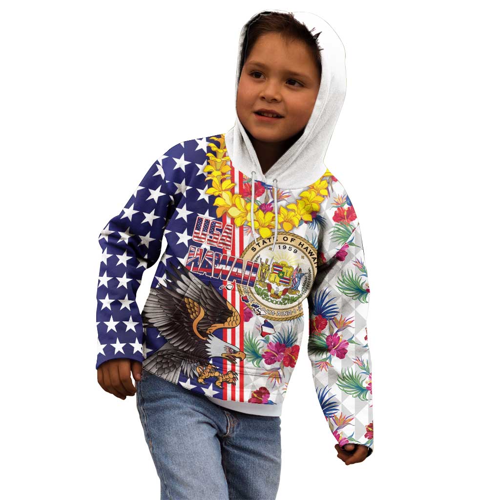 Hawaii and United States Together Kid Hoodie Seal of Hawaii and Bald Eagle - Wonder Print Shop