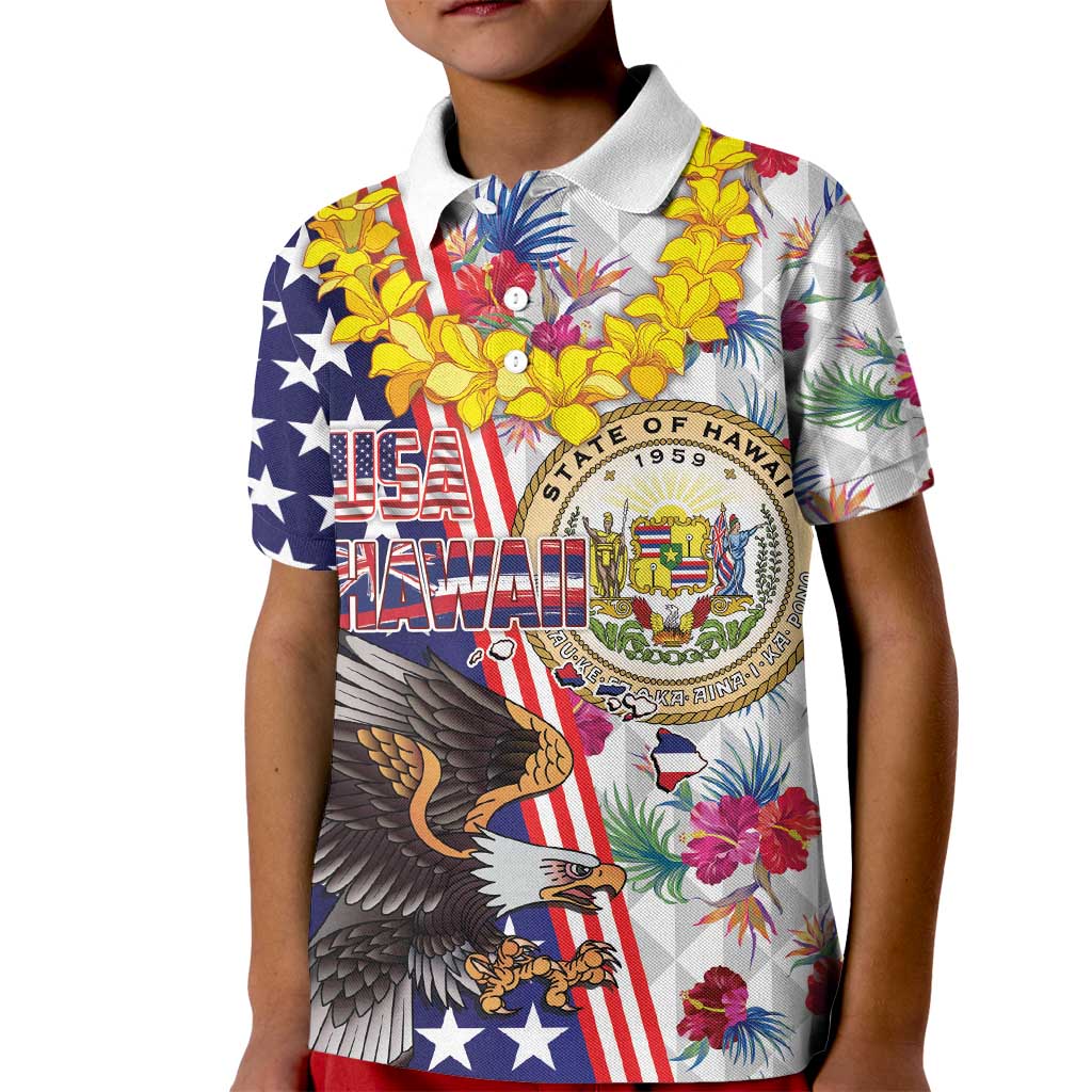 Hawaii and United States Together Kid Polo Shirt Seal of Hawaii and Bald Eagle - Wonder Print Shop