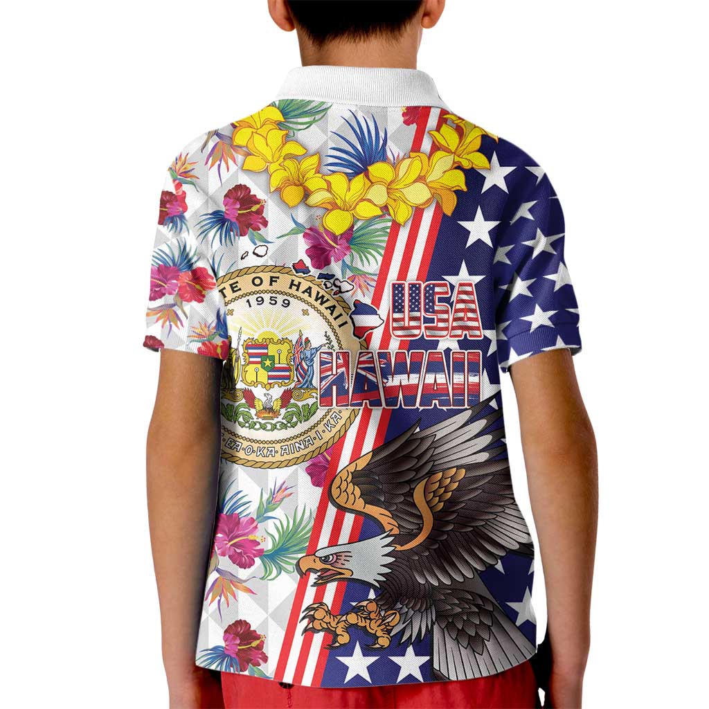 Hawaii and United States Together Kid Polo Shirt Seal of Hawaii and Bald Eagle - Wonder Print Shop