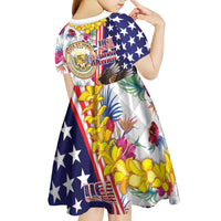 Hawaii and United States Together Kid Short Sleeve Dress Seal of Hawaii and Bald Eagle - Wonder Print Shop