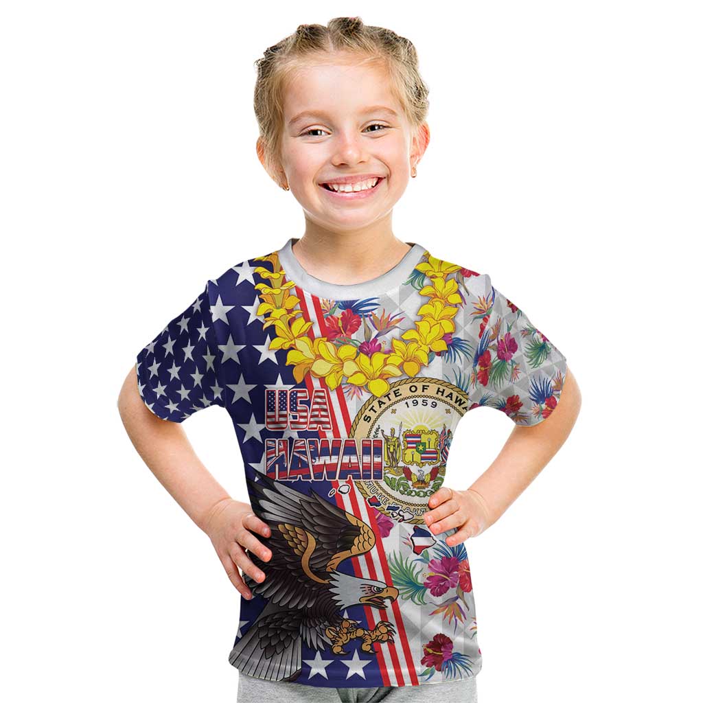 Hawaii and United States Together Kid T Shirt Seal of Hawaii and Bald Eagle - Wonder Print Shop