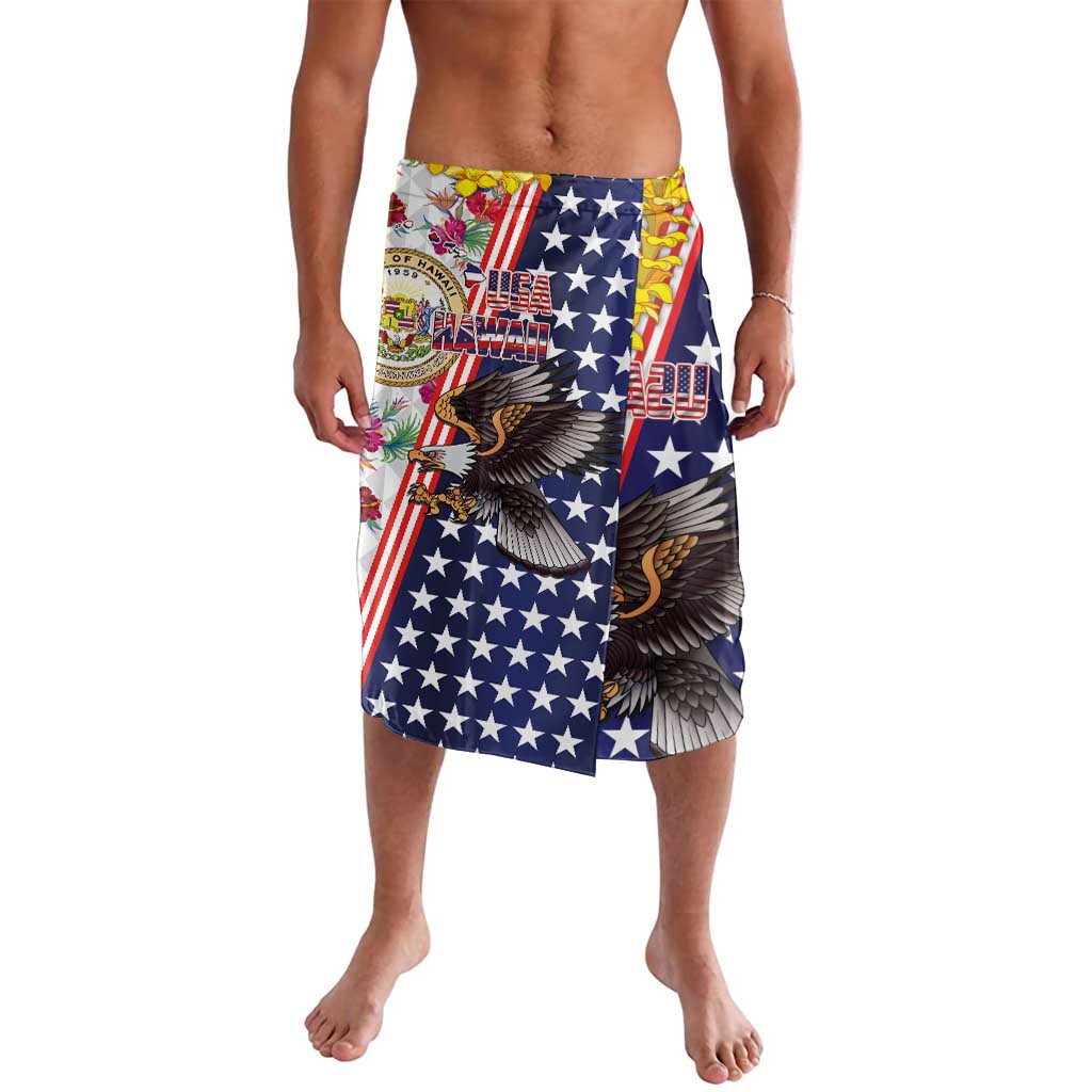 Hawaii and United States Together Lavalava Seal of Hawaii and Bald Eagle - Wonder Print Shop
