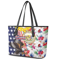 Hawaii and United States Together Leather Tote Bag Seal of Hawaii and Bald Eagle - Wonder Print Shop