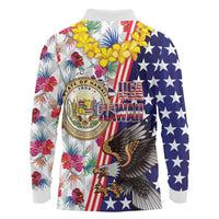 Hawaii and United States Together Long Sleeve Polo Shirt Seal of Hawaii and Bald Eagle - Wonder Print Shop