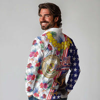 Hawaii and United States Together Long Sleeve Polo Shirt Seal of Hawaii and Bald Eagle - Wonder Print Shop