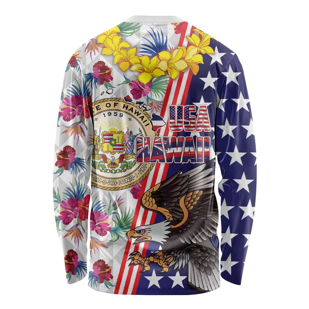 Hawaii and United States Together Long Sleeve Shirt Seal of Hawaii and Bald Eagle - Wonder Print Shop