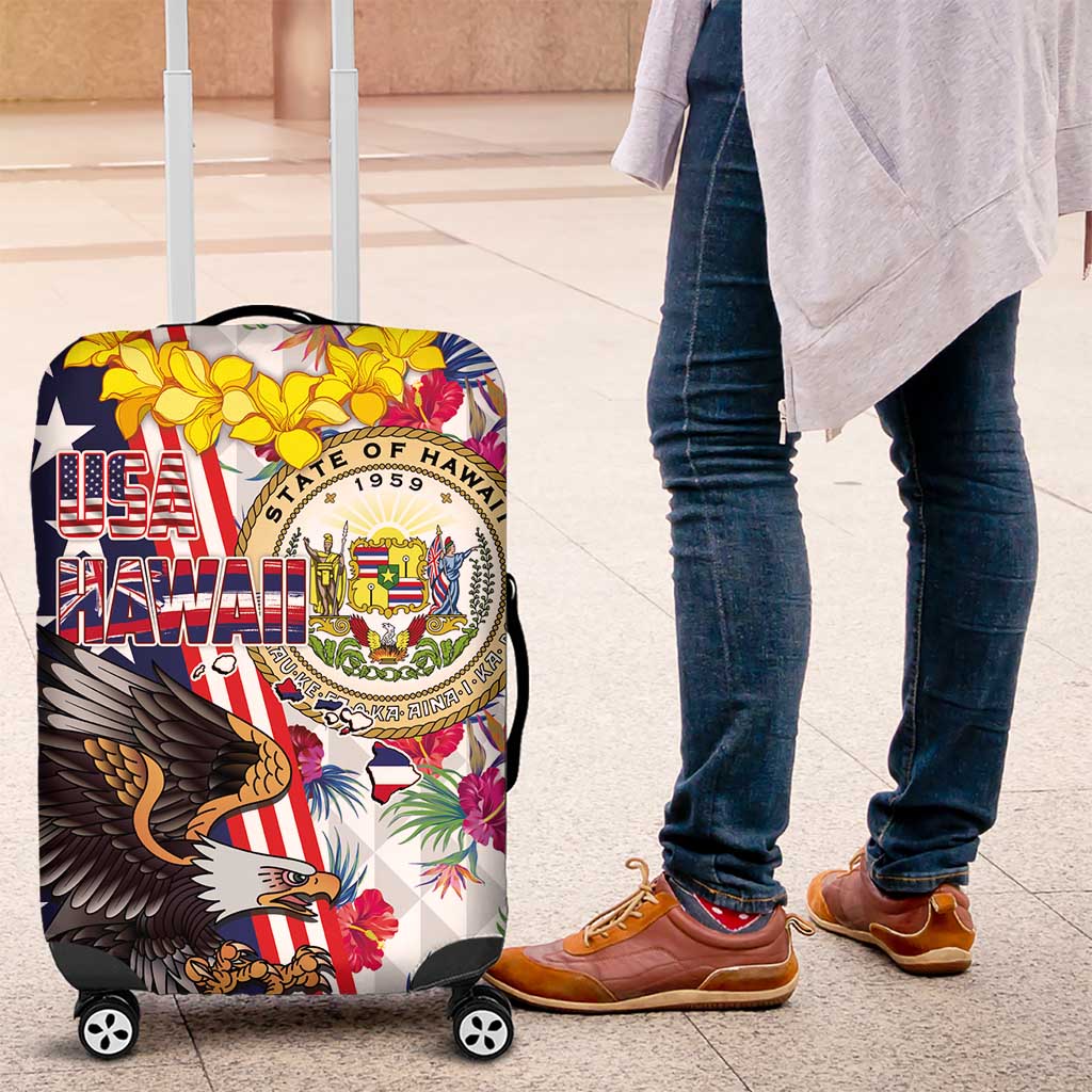 Hawaii and United States Together Luggage Cover Seal of Hawaii and Bald Eagle - Wonder Print Shop