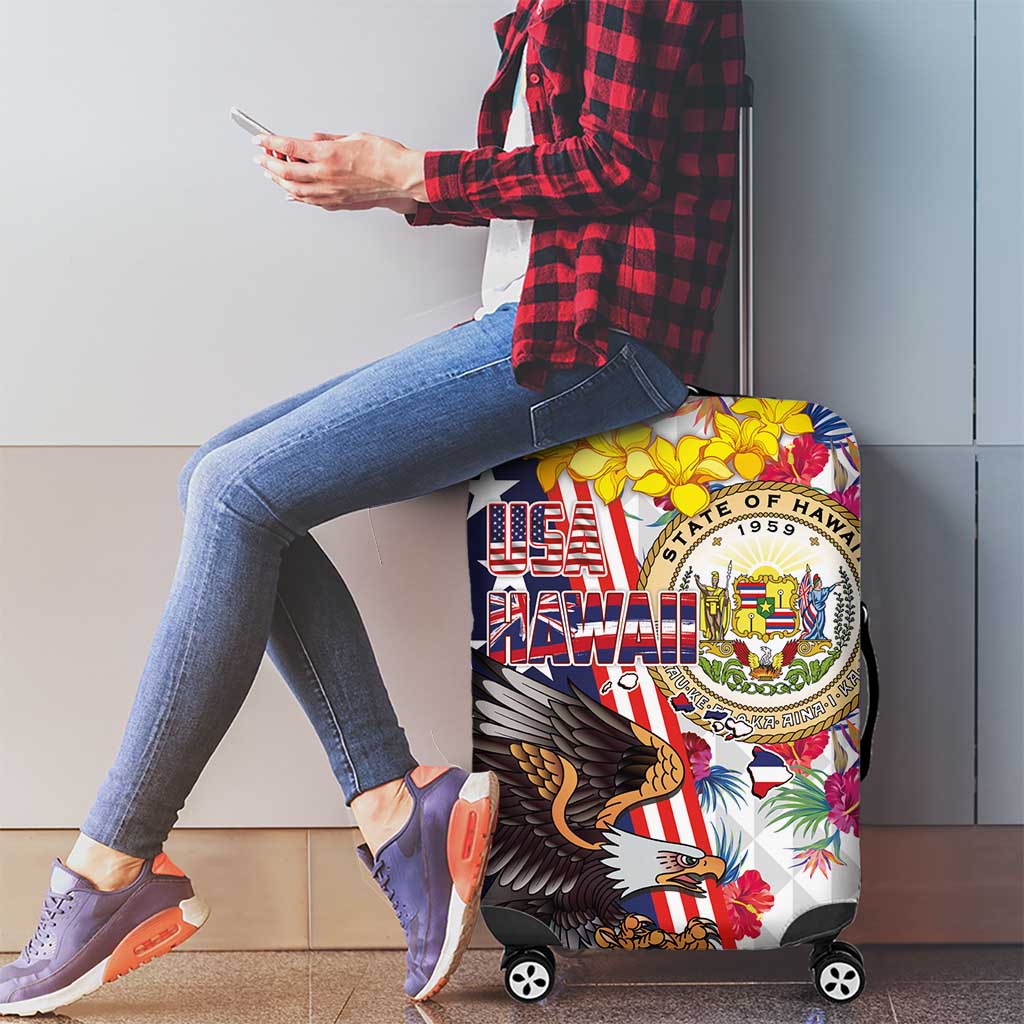Hawaii and United States Together Luggage Cover Seal of Hawaii and Bald Eagle - Wonder Print Shop