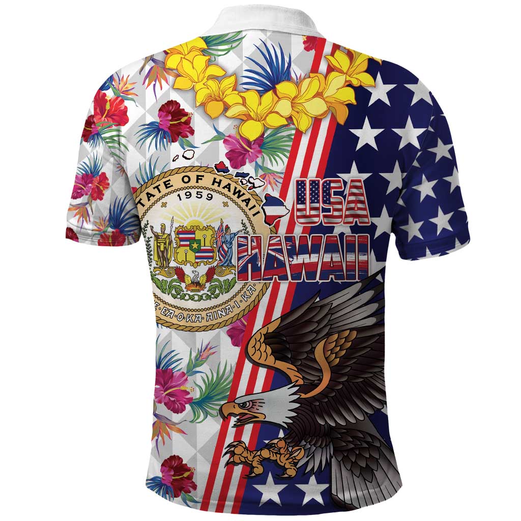 Hawaii and United States Together Polo Shirt Seal of Hawaii and Bald Eagle - Wonder Print Shop