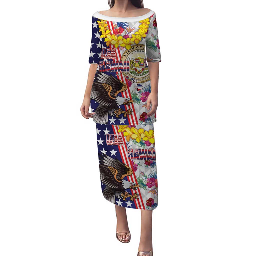Hawaii and United States Together Puletasi Seal of Hawaii and Bald Eagle - Wonder Print Shop