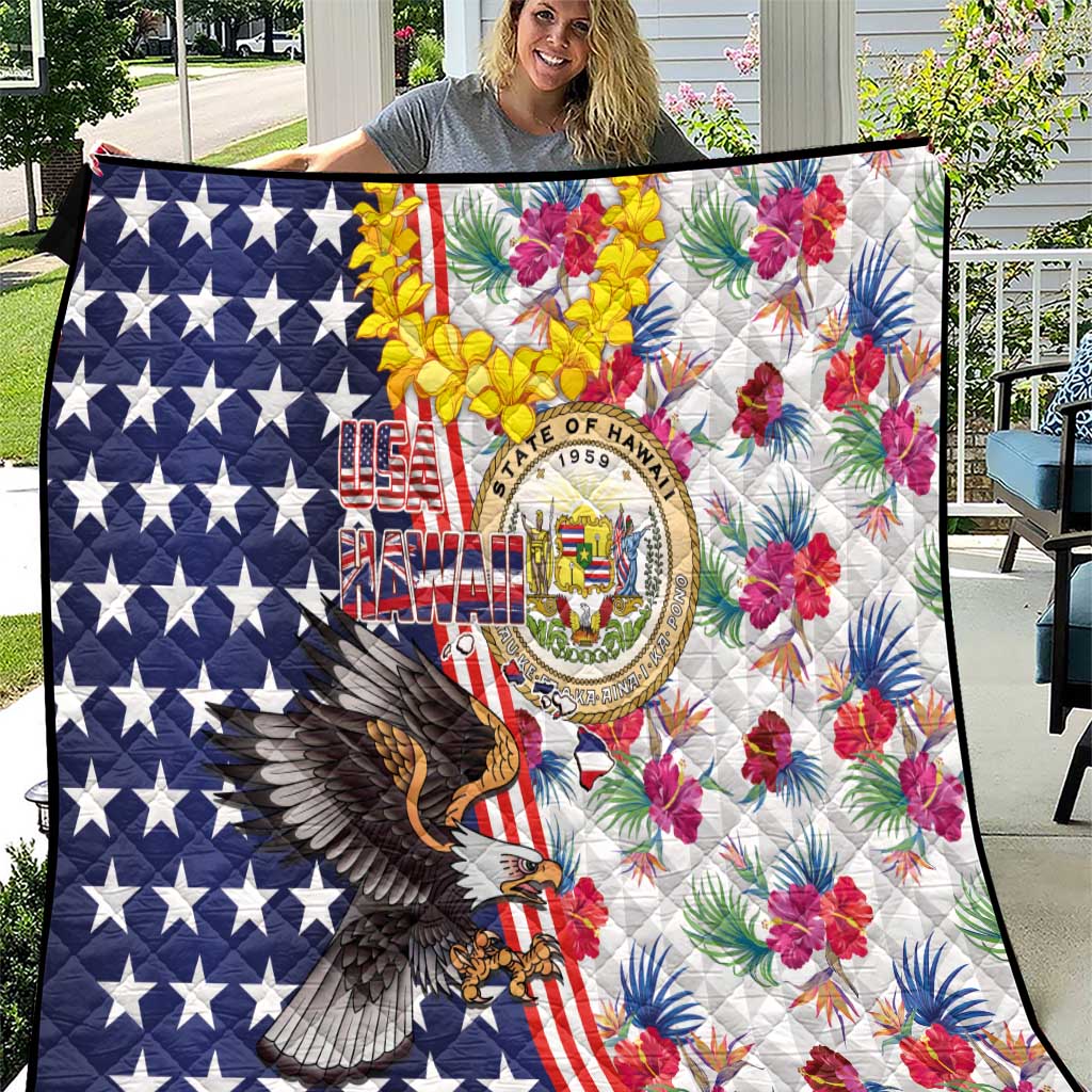 Hawaii and United States Together Quilt Seal of Hawaii and Bald Eagle - Wonder Print Shop