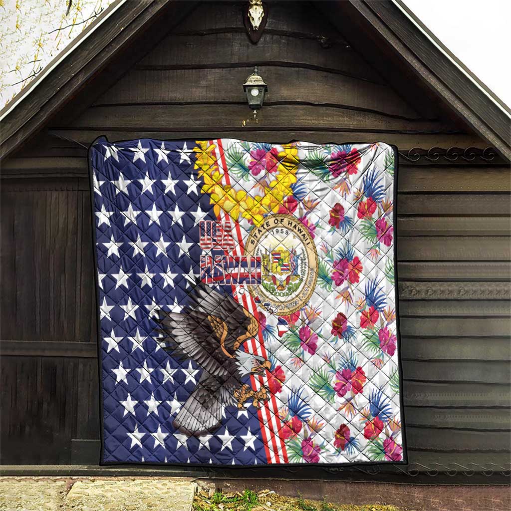 Hawaii and United States Together Quilt Seal of Hawaii and Bald Eagle - Wonder Print Shop