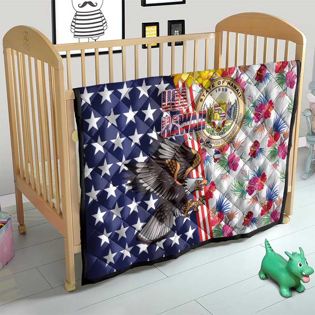 Hawaii and United States Together Quilt Seal of Hawaii and Bald Eagle - Wonder Print Shop
