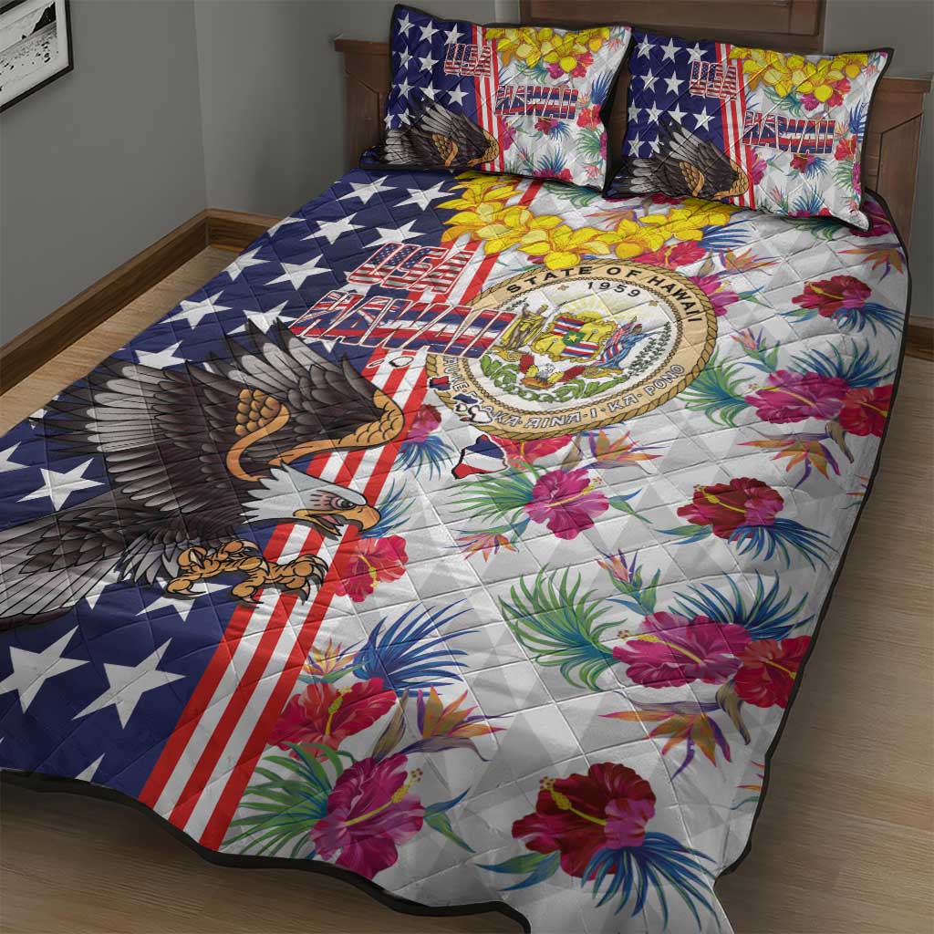 Hawaii and United States Together Quilt Bed Set Seal of Hawaii and Bald Eagle - Wonder Print Shop