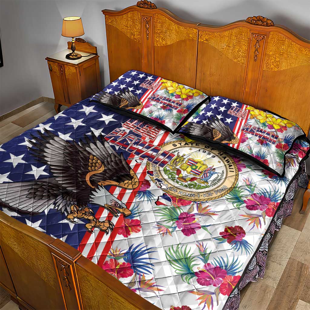 Hawaii and United States Together Quilt Bed Set Seal of Hawaii and Bald Eagle - Wonder Print Shop