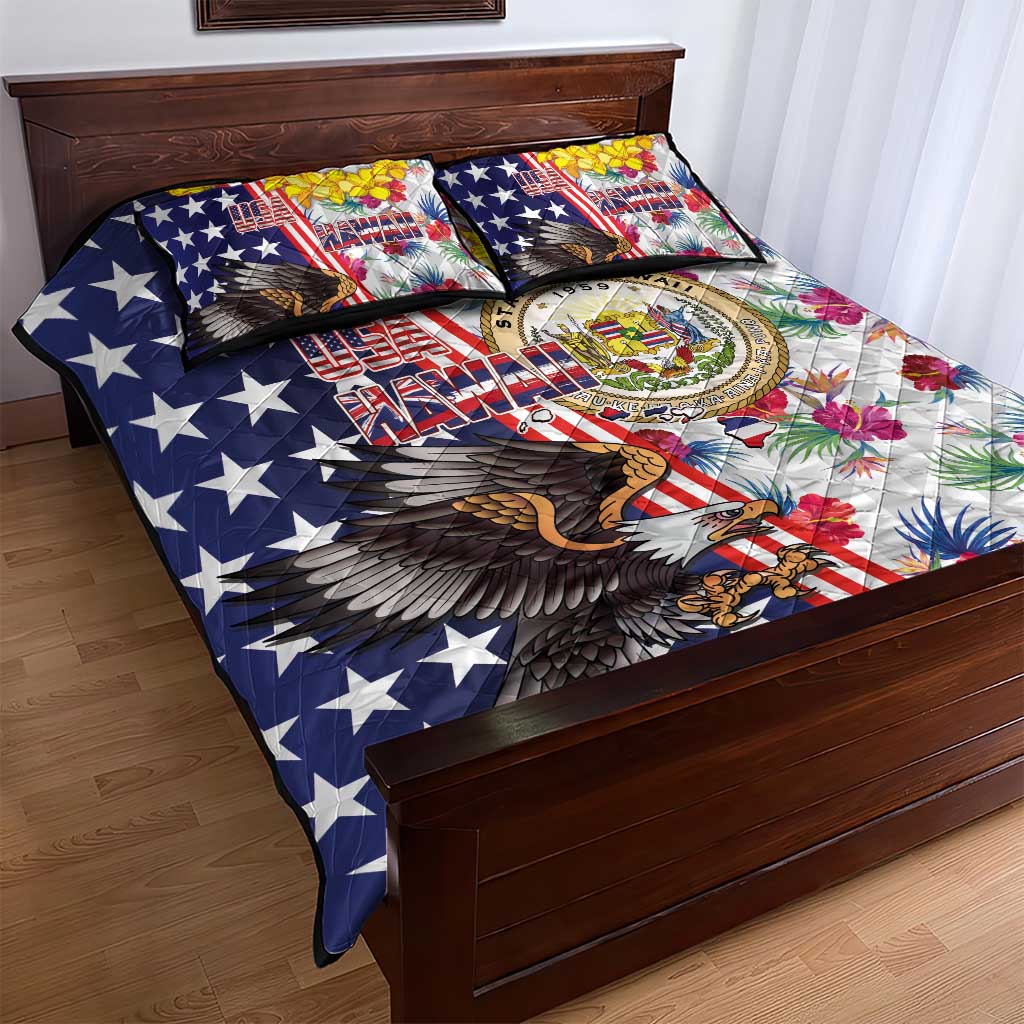 Hawaii and United States Together Quilt Bed Set Seal of Hawaii and Bald Eagle - Wonder Print Shop