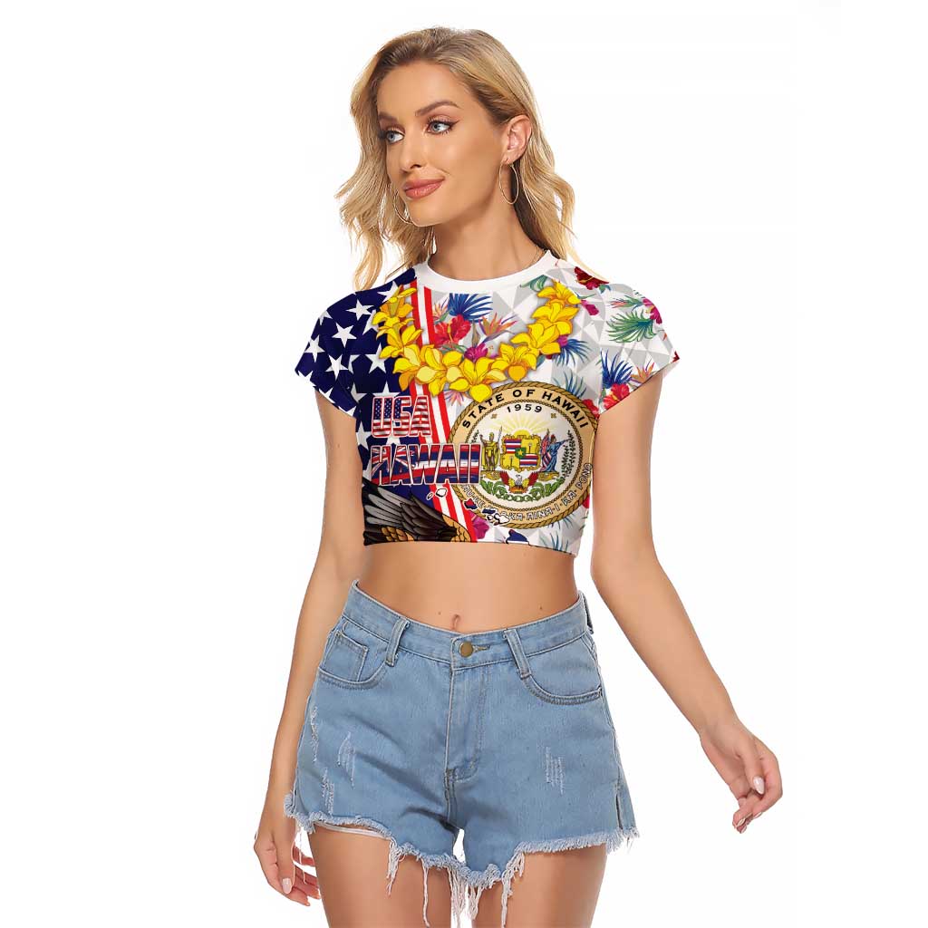 Hawaii and United States Together Raglan Cropped T Shirt Seal of Hawaii and Bald Eagle - Wonder Print Shop