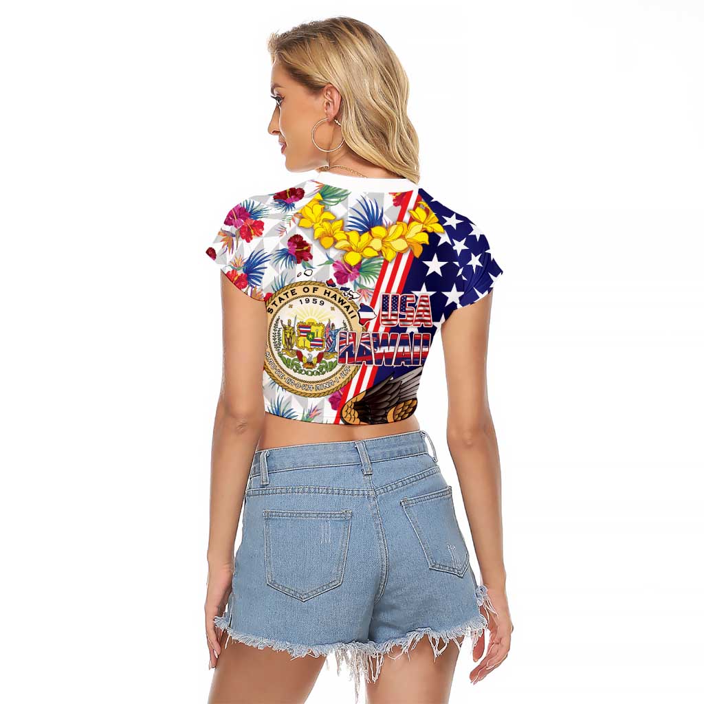 Hawaii and United States Together Raglan Cropped T Shirt Seal of Hawaii and Bald Eagle - Wonder Print Shop