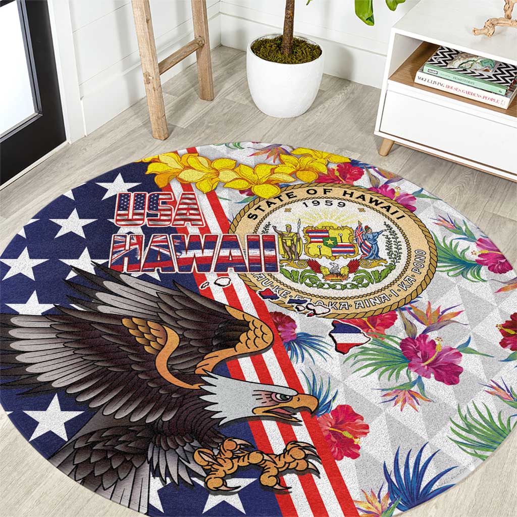 Hawaii and United States Together Round Carpet Seal of Hawaii and Bald Eagle - Wonder Print Shop