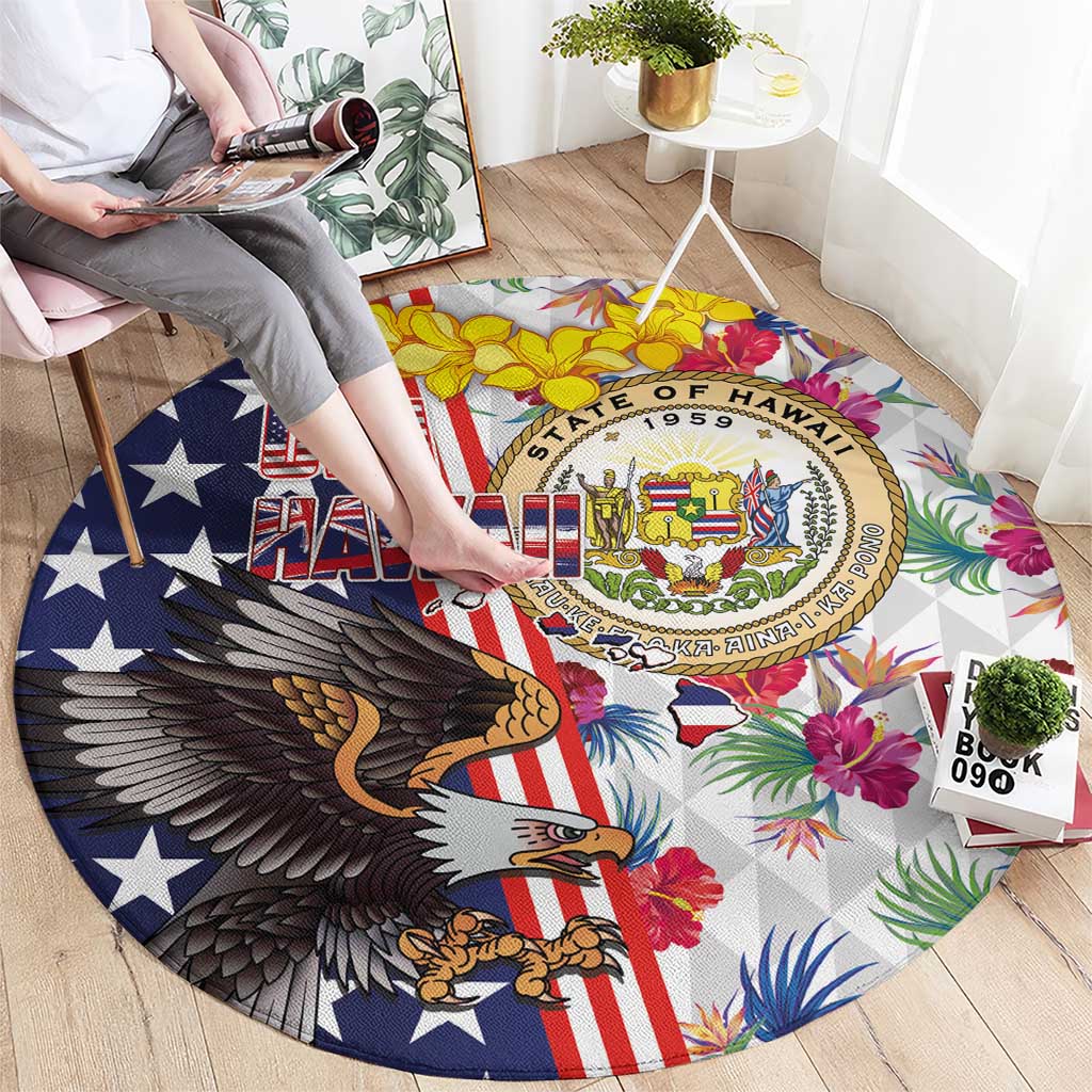 Hawaii and United States Together Round Carpet Seal of Hawaii and Bald Eagle - Wonder Print Shop