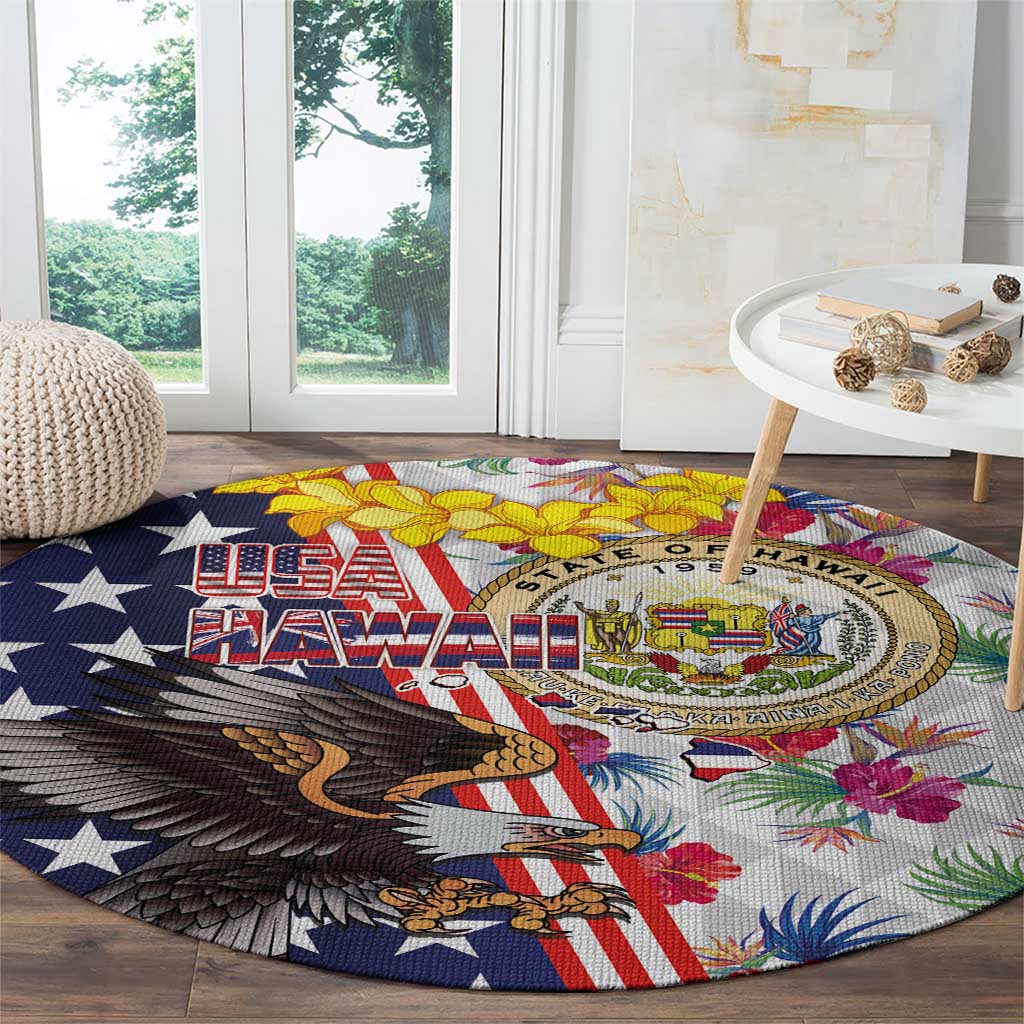 Hawaii and United States Together Round Carpet Seal of Hawaii and Bald Eagle - Wonder Print Shop