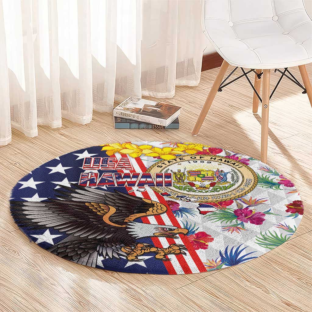 Hawaii and United States Together Round Carpet Seal of Hawaii and Bald Eagle - Wonder Print Shop