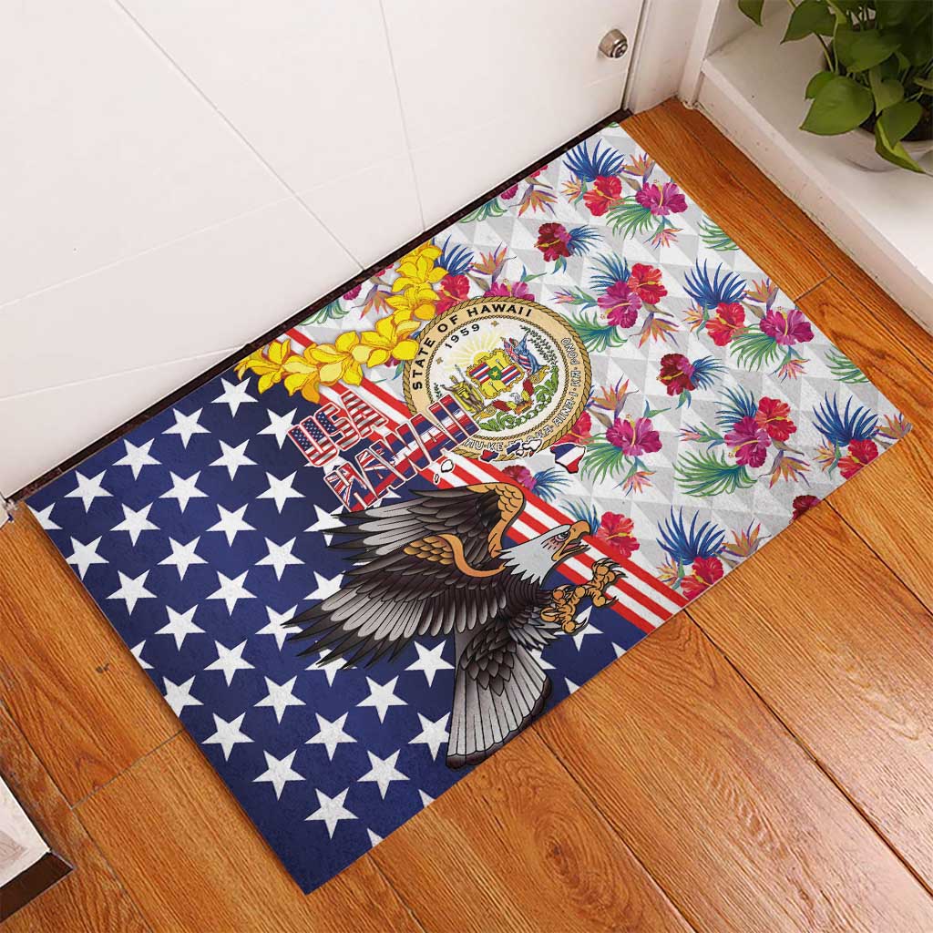 Hawaii and United States Together Rubber Doormat Seal of Hawaii and Bald Eagle - Wonder Print Shop