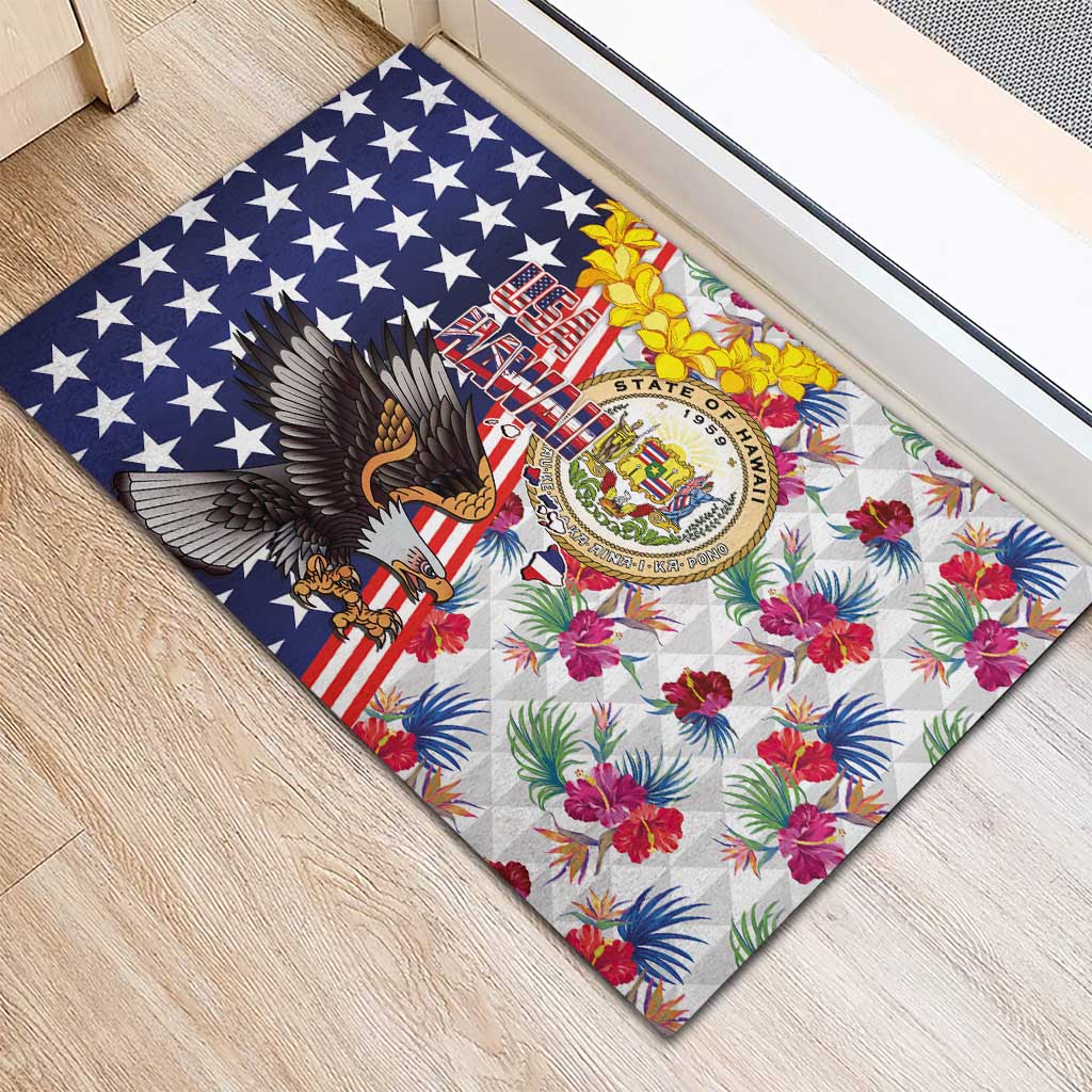 Hawaii and United States Together Rubber Doormat Seal of Hawaii and Bald Eagle - Wonder Print Shop