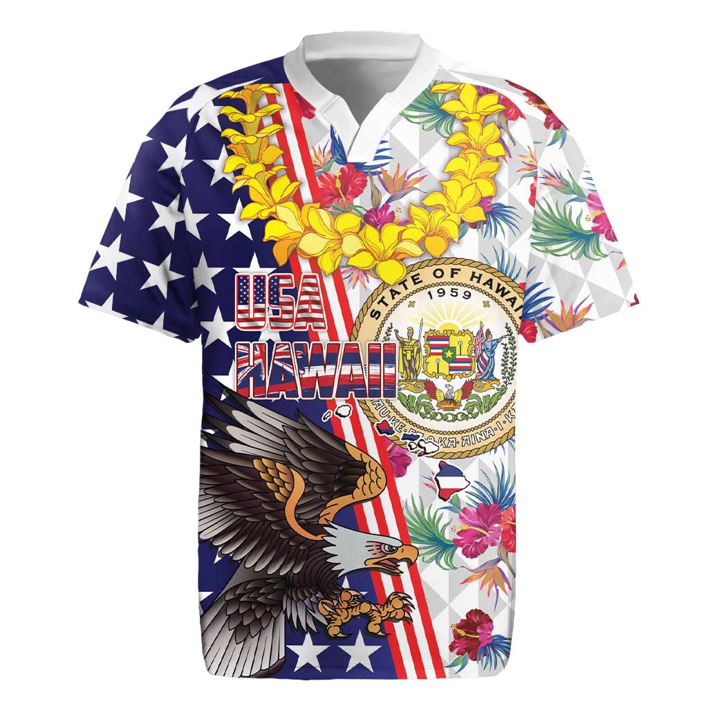 Hawaii and United States Together Rugby Jersey Seal of Hawaii and Bald Eagle - Wonder Print Shop
