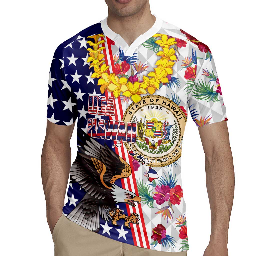 Hawaii and United States Together Rugby Jersey Seal of Hawaii and Bald Eagle - Wonder Print Shop