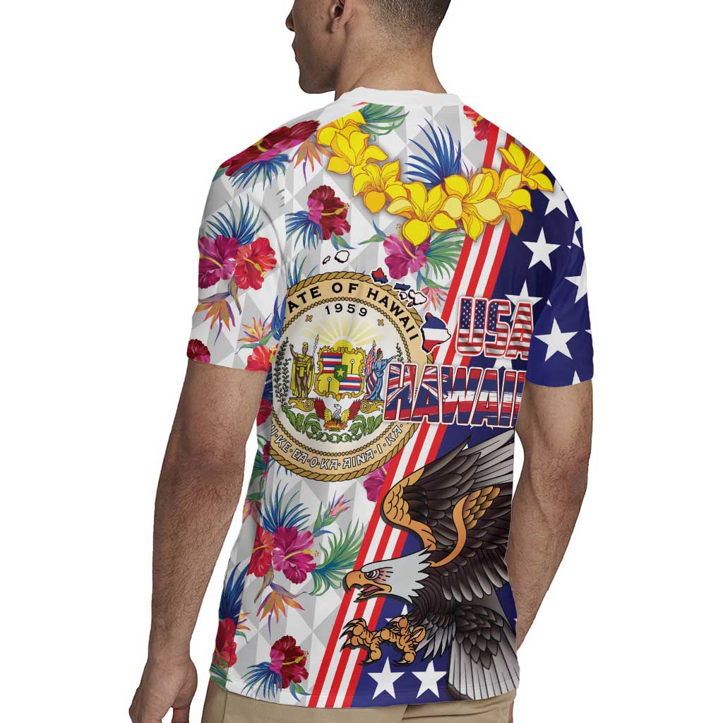 Hawaii and United States Together Rugby Jersey Seal of Hawaii and Bald Eagle - Wonder Print Shop