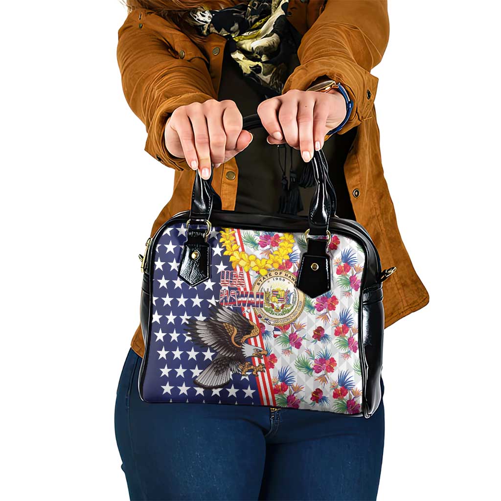 Hawaii and United States Together Shoulder Handbag Seal of Hawaii and Bald Eagle - Wonder Print Shop