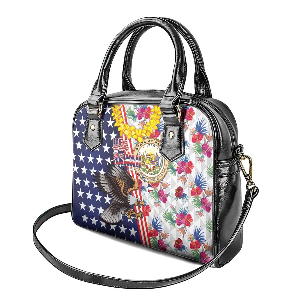 Hawaii and United States Together Shoulder Handbag Seal of Hawaii and Bald Eagle - Wonder Print Shop