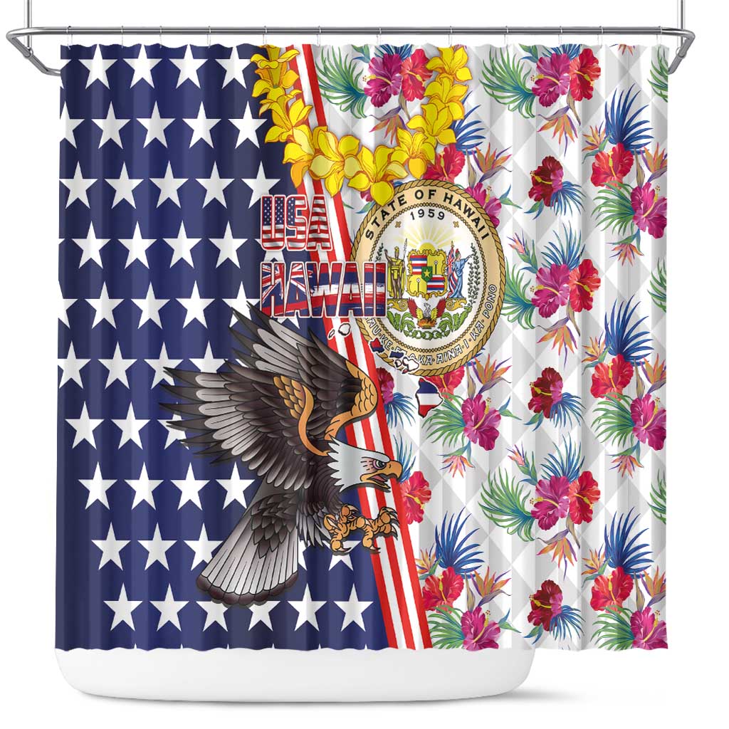 Hawaii and United States Together Shower Curtain Seal of Hawaii and Bald Eagle - Wonder Print Shop