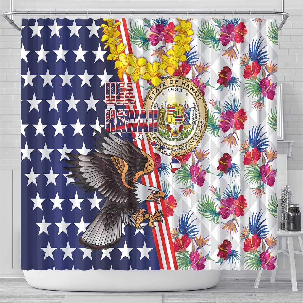 Hawaii and United States Together Shower Curtain Seal of Hawaii and Bald Eagle - Wonder Print Shop