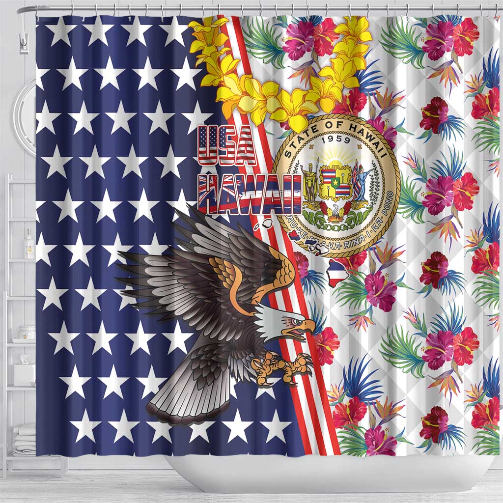 Hawaii and United States Together Shower Curtain Seal of Hawaii and Bald Eagle - Wonder Print Shop