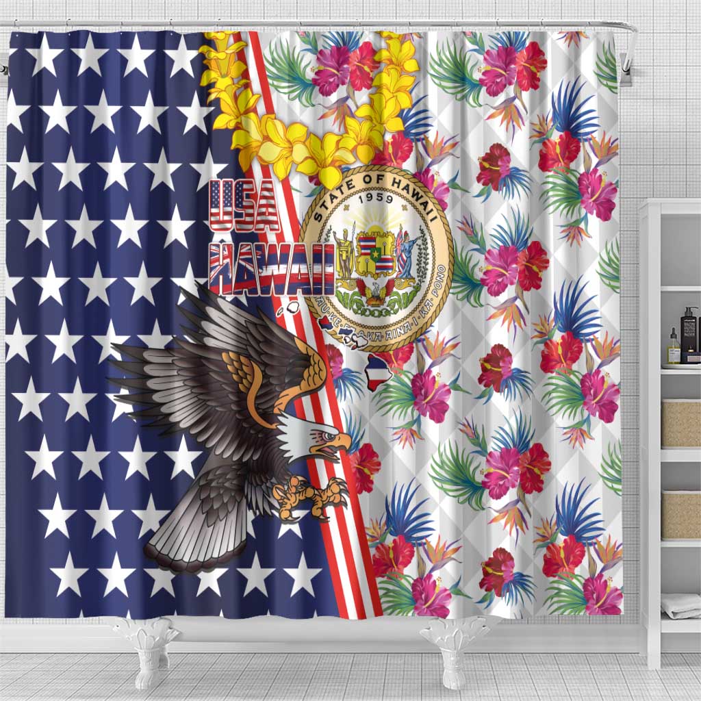 Hawaii and United States Together Shower Curtain Seal of Hawaii and Bald Eagle - Wonder Print Shop